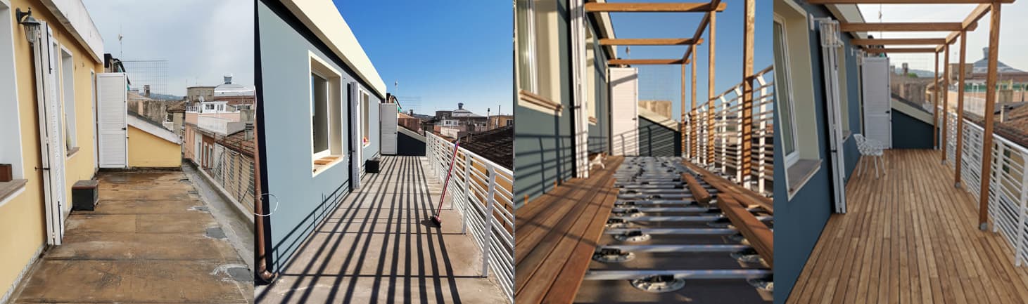 Pedane in legno da esterno e pavimenti decking per terrazzo e giardino